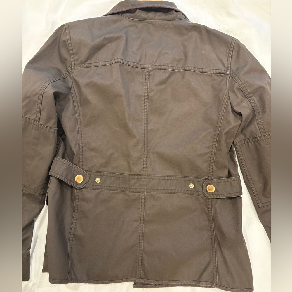 J. Crew Dark Olive waxed Utility Jacket with Gold Buttons - Picture 3 of 5